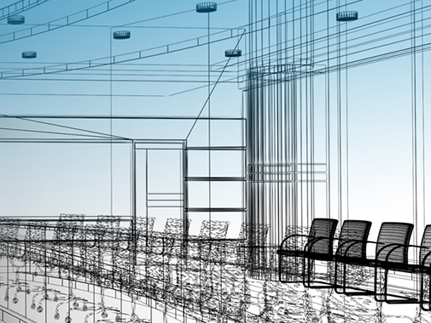 Plan Interior of a conference room in an office, overlaid with a blue gradient.